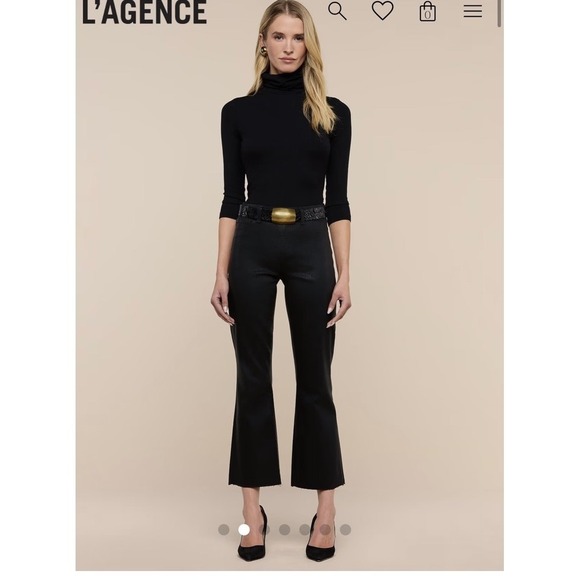 L'AGENCE Pants - L'agence Kendra High Rise Cropped Flare Pant Noir Coated Cotton Stretch Size 27